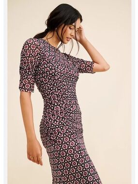 Free People Briella Black Floral Midi Dress New!